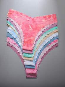 8件套女士无缝豹纹纯色波浪边舒适顺滑面料三角内裤 - 彩色 - 查看 4