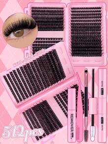 560/512/640pcs Large Capacity D-Curl Fluffy False Eyelashes Set, Thick & Voluminous, Various Combinations, Length 10-16mm, Natural & Soft. The Set Includes Eyelash Glue, Adhesive, Setting Gel, Tweezers, And Eyelash Brush, Suitable For Sparse Lashes And False Lashes. Suitable For Travel, Daily Wear (For Beginners), Weddings, Dates, Parties, Festivals, Also Great As A Christmas/Halloween/Gift Eyelash Set. - 黑色 - 查看 3