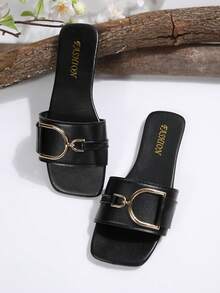 新款时尚女士平底凉鞋 - 黑色 - 查看 6