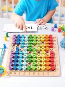 Tablero de madera de multiplicación por 99 veces, tabla de habilidades de memoria, bloques de construcción, juguetes de aprendizaje temprano para niños, material didáctico, tablero de cálculo de 99 (algunos colores de accesorios al azar) - Multicolor - Ver 1
