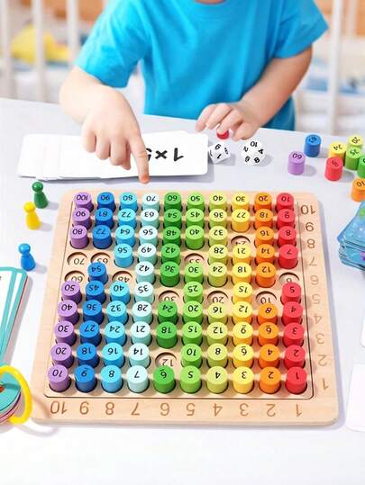 Tabuleiro de madeira para multiplicação até 99, tabela para desenvolver a memória, blocos de montar, brinquedo educativo para crianças, material didático, tabuleiro de cálculo até 99 (cores de alguns acessórios podem ser sortidas)