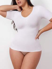 1 pieza Camiseta interior moldeadora sin costuras de cuello en V, camiseta interior con cintura ceñida para mujer - Blanco - Ver 3