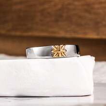 1pc Anti-Fade Stainless Steel Fashion & Octagon Star Pattern Ring, Popular Korean Style Men Accessory - Silver - View 7