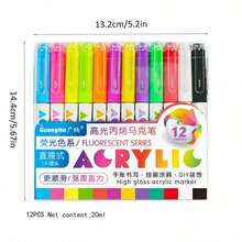 GuangNa 12/24 Colors High Gloss Acrylic Paint Marker Pen Set, Direct Liquid Ink, Soft Brush Tip Suitable For Fabric, Canvas, Stone, Glass, Wood, Paper, DIY Crafts, Art Supplies - Sets - View 4
