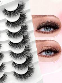 ENCHUW 7 Pairs Full Strip Lashes Natural Soft Wispy Cross False Eyelashes Daily Wear Faux Mink Lashes Strip Lashes,Eyelashes, Fake Lashes - Black - View 4