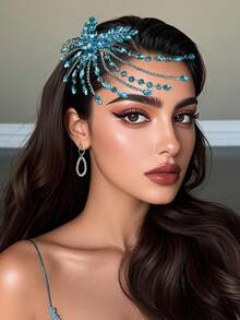 1pc Crystal Flower Hair Comb, Fresh Light Blue Princess Style Side Comb, Suitable For Bride, Wedding, Holiday Gift, Party, Carnival, Casual Wear - Blue - View 5