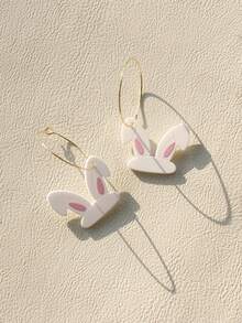 1 Pair Cute Acrylic Rabbit Ear Pendant Earrings, Celebration Gift For Women, Easter Holiday Party - White - View 5