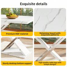 Versatile Retractable Dining Table For Kitchen & Studio, Marble Look Desk With Stable Base & Smooth Rails - White1 - View 5