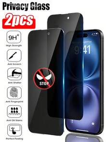 2片装隐私屏幕保护膜，兼容 17、16 Pro Max、16 Pro、16e、16、16 Plus、15 Pro Max、15、15 Pro、15 Plus、14 Pro Max、14、14 Plus、14 Pro、13 Pro Max、13、13 Pro、12 Pro Max、12、12 Pro、11、11 Pro Max、11 Pro、XS、XS Max，隐私保护，超清钢化玻璃，9H硬度，护眼防眩光，兼容手机壳。 - 黑色 - 查看 2