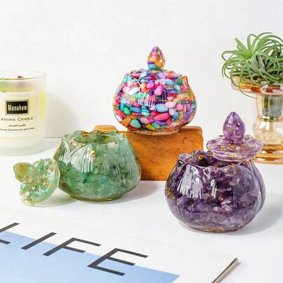 1pc Natural Crystal Reiki Bowl - Resin Healing Stone For Meditation, Energy Cleansing & Home Decor Christmas Gift Halloween Decorations Spring Home Decoration