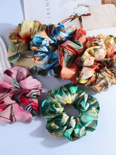 3pcs/Set Tropical Plant 3D Print Hair Scrunchies, French Bougainvillea Floral Hair Ties, Ponytail Holders