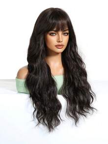 26英寸深波浪黑色假发，带刘海 - 时尚长假发，易于打理 - 适合圣诞节、新年、假期、日常派对 - 自然黑 - 查看 7