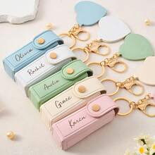 Customized Text Logo Portable Lipstick Case With Heart Shaped Mirror, Cute Minimalist Keychain Gift For Mom/Lover - Heart Shape - View 6