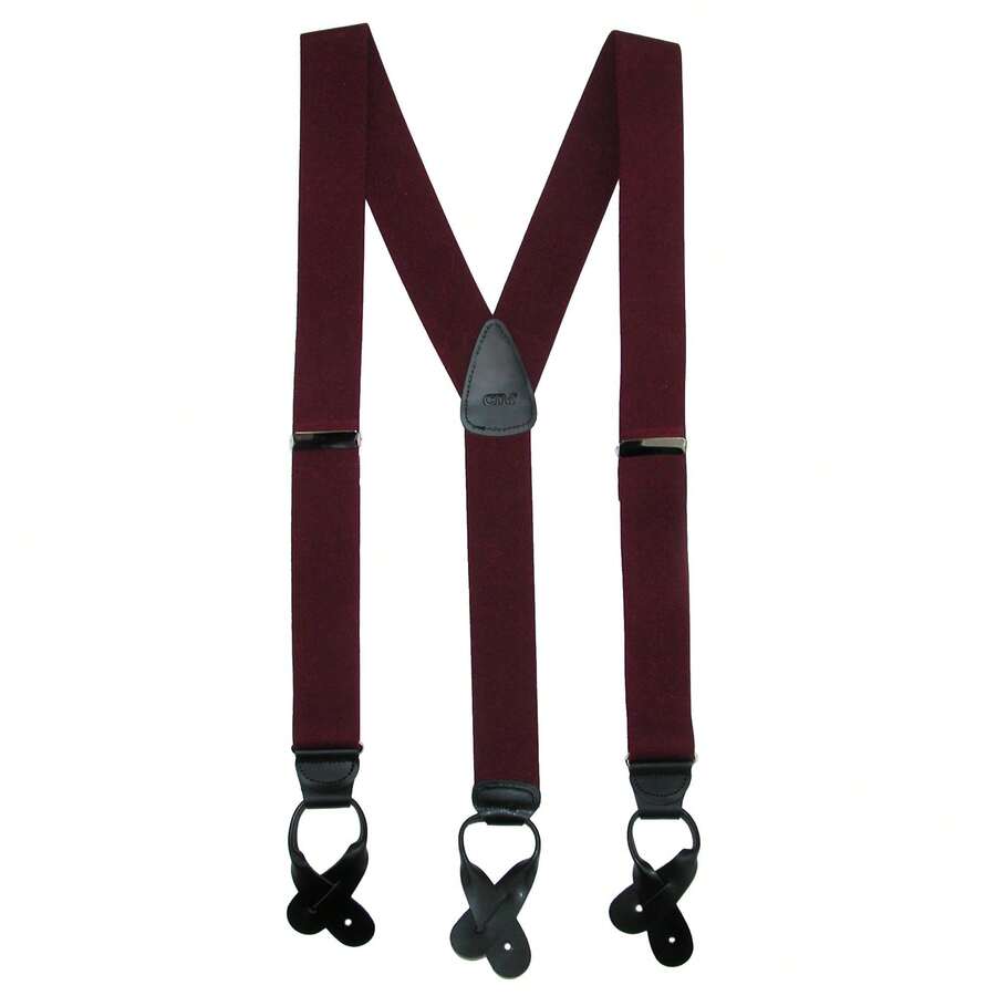 CTM Men's Elastic Button End Dress Suspenders With Silver Hardware, Available In Black, Burgundy, Grey, Hunter Green, Khaki, Light Blue, Navy, Red, White,  One Size Elastic Button-End Suspenders - Màu Đỏ Sâu - Xem 1