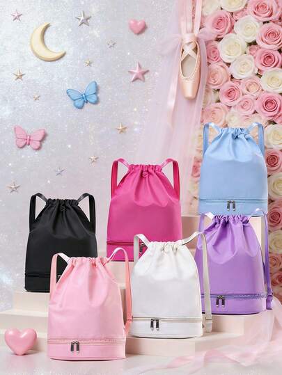 1pc Fashion Minimalist Dance Bag, Separate Shoe Compartment, Shoulder Dance/Ballet Practice Bag, New Dance Bag, Sports Yoga Bag, Lightweight Backpack, Gift Bag, Stylish Solid Color Matching, Suitable For Teenagers Daily Dance Class, Sweet And Cute Backpack