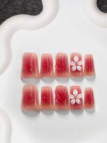 Bộ 10 móng tay giả Polygel kiểu dáng thuần khiết và ngọt ngào, móng giả acrylic dán, họa tiết hoa trà trắng năm cánh nặn thủ công, trang trí móng nghệ thuật gợn sóng màu trơn, kim tuyến vàng, thiết kế hồng chuyển sắc, kiểu Pháp nhẹ nhàng, sơn móng tay hồng hoa hồng, kèm dụng cụ làm móng (1 tờ sticker gel + 1 dũa móng), 3 kích cỡ: móng hạnh nhân, móng vịt, móng quan tài, phù hợp cho sử dụng hàng ngày, tiệc tùng, chụp ảnh, vui chơi, mùa xuân hè, đồ dùng đi làm. Móng giả dán thủ công. - Nhiều màu - Xem 2