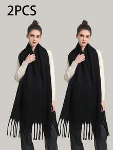 1pc Women's New Solid Color Fluffy Tassel Scarf, Warm And Comfortable Large Shawl, Simple And Versatile For Daily Wear - Multicolor - View 35