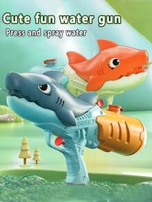 1pc Children Shark Cartoon Patterned Pull-Type Water Gun For Outdoor Water Play In Summer, Perfect For Beach Fight Game Toy - Multicolor - View 4