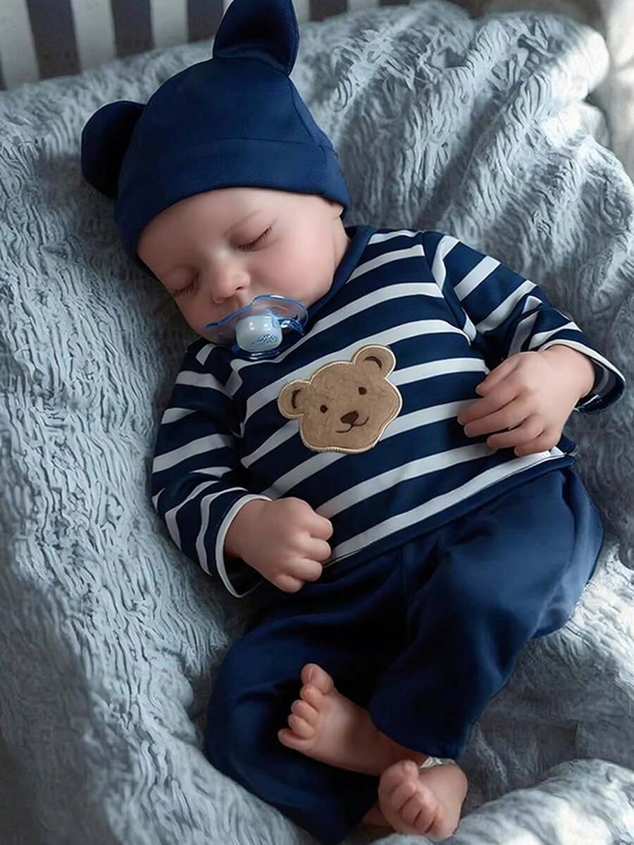 50cm 20 Inch Rebirth Doll. Head And Limbs Are Made Of Vinyl. The Doll's Limbs Can Move, And She Can Sit Or Lie Down. The Doll Has Closed Eyes. Realistic Curly Eyelashes. Cute Reborn Doll. - 彩色 - 查看 1