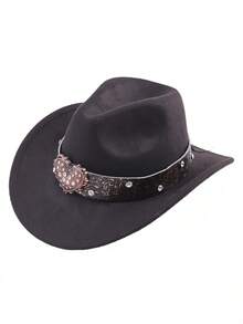 1pc Metal Heart With Rhinestone Felt Hat Casual Top Hat, Elegant And Suitable For Travel, Parties, Western Cowboy Themed Parties, And Daily Use Halloween Valentine's Day Valentines - Multicolor - View 6