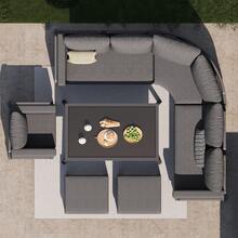 Halbmond-Shaped Gartensofa-Set For 8 Personen / Robustes Eisengestell Mit Grauen Polstern / Komplett Mit Glastisch, 1 Sessel & 2 Hockern / Wetterfeste Terrassenmöbel Für Balkon - 1 - View 8