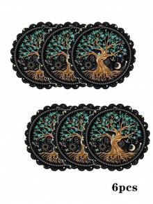 4 Pieces / 6 Pieces / 8 Pieces Kitchen Tablecloths With The "Tree Of Life" Pattern. Round Tablecloths. Round Table Mats. Festival Table Decorations. Seasonal Home Decorations, With A Size Of 13.7 Inches * 13.7 Inches. Round Design. Festival Decorations, Made Of Thick And High-Quality Linen Material. - Multicolor - View 7