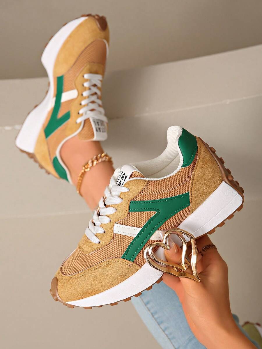 Women's Comfortable Lace-Up Athletic Sneakers - Lightweight Multifunctional Casual Shoes, All-Season Wear Non-Slip Rubber Sole Gump Shoes - Ginger - View 1