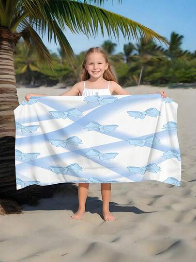 1 pieza Toalla de playa a cuadros azul para niños, hecha de material de poliéster con impresión digital, adecuada para niños y niñas, piscina, baño, playa, secado de cara, verano, regalo de cumpleaños.