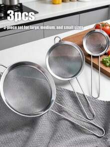 3件套，1个不锈钢过滤器 - 大/中/小号，奶泡过滤器，过滤勺，蛋清分离过滤器，咖啡过滤勺，筛勺，面粉筛，香料粉筛，茶叶过滤器，粗盐筛，厨房电器，厨房配件，烘焙工具，家居礼品 - 銀色 - 查看 8