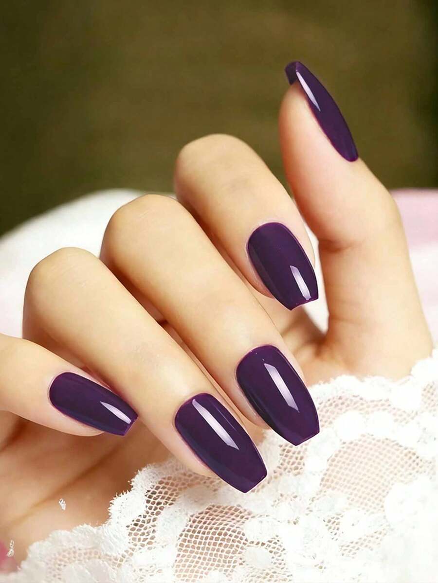 24 Pieces Solid Color Acrylic Manicure Patches Press-On Nails Purple Fake Nails, Including 1 Piece Of Jelly Glue And 1 Nail File, Suitable For Hen Parties, Dance Parties, Daily Casual Wear. Detachable And Reusable Manicure Set Nail Supplies - Multicolor - View 1