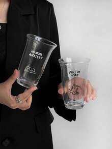 Iced Americano Cold Brew Coffee Cup, Glass Flared Mouth Cup, Beverage And Fruit Tea Cup, Milk Cup, Simple Thickened Water Cup, Straw Cup - Multicolor - View 7