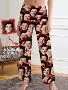 Women's Custom Photo Face Sleep Pants ,Personalized Photo Upload, All-Over Print Design, Comfortable All-Season Lounge Pants For Sleepovers, Gift Idea - Multicolor - View 1