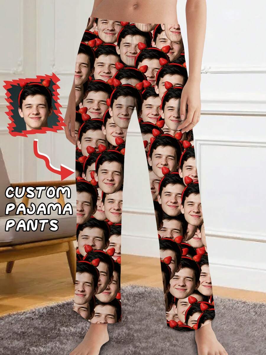 Women's Custom Photo Face Sleep Pants ,Personalized Photo Upload, All-Over Print Design, Comfortable All-Season Lounge Pants For Sleepovers, Gift Idea - Multicolor - View 1