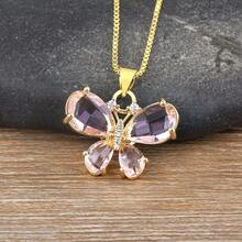 Classic Romantic Butterfly Crystal Zirconia Pendant Necklace 7 Colors For Women Girls Fashion Cute Aesthetic Clavicle Chain Jewelry - Pendant Necklace - View 11