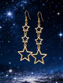 Pendientes largos con diseño de estrella - Plateado - Ver 4