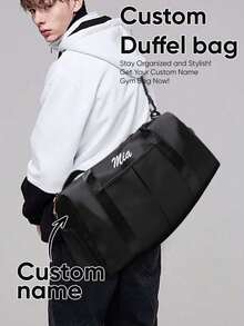 1pc Customized Name Fitness Bag, Personalized Travel Bag, Large Capacity Waterproof Gym Bag, Customized Multi-Functional Portable Shoulder Bag - Black - View 7