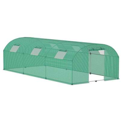 Garden Greenhouses, Galvanized Plastic Greenhouse With Tunnel Door And Mesh Window For Growing Garden Plants, Arched Roof, Green