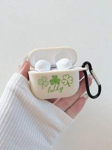 植物图案哑光三叶草印花耳机保护套，带黑色挂钩，兼容苹果设备（仅含保护套，不含耳机） - 彩色 - 查看 5