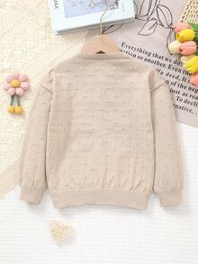 Girls' Solid Color Knit Cardigan, Elegant Hollow Pattern Design, Versatile For Home, Outings Or Eid Al-Adha Gift - Khaki - View 6