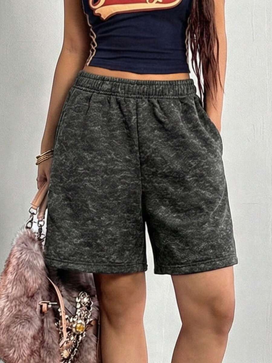 1pc Girl & Girls' Fashionable Versatile Outdoor Sports Casual Running Fitness Straight Shorts, Summer - Black - View 1
