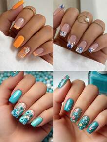 Thêm chút lãng mạn với bộ 96 móng tay giả vuông cỡ trung bình họa tiết hoa thanh lịch, màu xanh lá cây, xanh dương và cam, độ che phủ toàn bộ móng, dành cho phụ nữ và bé gái. Bao gồm 1 tờ keo dán và 1 dũa mini. Thích hợp cho các bữa tiệc mùa xuân và mùa hè, đi làm, sử dụng hàng ngày. Keo dán dạng gel được giao ngẫu nhiên. - Nhiều màu - Xem 2