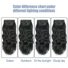 一套4片长款波浪卷发夹式接发，22英寸，采用柔软卷曲的厚实纤维，双层缝制。黑色、棕色和金色系，是女性参加派对、角色扮演、圣诞节、万圣节和约会的理想合成假发。 - 彩色 - 查看 9