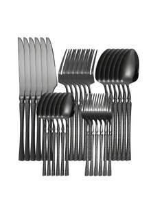 5pcs/20pcs/30pcs Stainless Steel Cutlery Set, Knife Fork Spoon Suitable For Kitchen, Restaurant, Wedding, Party, Holiday Gift - Black - View 8