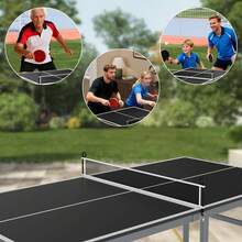 Mesa de ping pong plegable de 1,8 x 0,9 m: mesa de ping pong portátil para interior y exterior con red, 2 palas y 3 pelotas, tamaño mediano, para adultos y adolescentes. - Negro - Ver 5