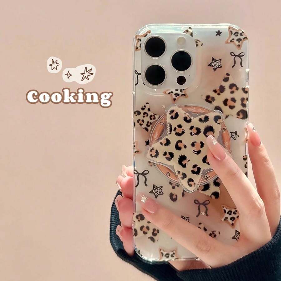 Retro Leopard Star Magnetic Magsafe Slouchy Phone Holder, Air Cushion Telescopic Strong Adsorption - Multicolor - View 1