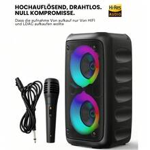 Wireless Speaker With Subwoofer, Large Boombox Speaker, Stereo Speaker, Subwoofer, Outdoor Wireless Speaker, Party Disco Light, TWS, TF, Optional MIC - 黑色升級版本 - 查看 2
