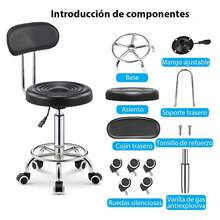 Taburete Redondo Giratorio, Se Puede Girar 360°, Cuenta con Respaldo, Adecuado para Salones de Belleza, Spas y Taburetes de Trabajo para Peluqueros, Diseñado para Prevenir el Enredado del Cabello, Equipado con Ruedas Esféricas de Aleación y Patas de Soporte Reforzadas Silla de oficina ergonómica de 1 pieza - Diseño cómodo, sin sedentarismo, levantable y rotativo, con botón de empuje, estructura de plástico duradera, ideal para uso de computadora en casa en el salón o estudio, silla de oficina - Blanco - Ver 8