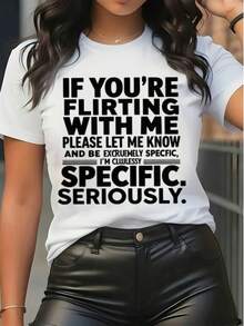 Women's Short Sleeve Graphic T-Shirt Casual Funny Slogan Print Tee Round Neck Loose Fit Summer Top  Daily Wear Fashion Tees With "If You're Flirting With Me..." Humorous Design - 白色 - 查看 1