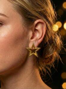 8 Pairs Earrings Set For Women, Exaggerated Irregular Earrings Personalized Stud Earring For Women Leaf,Star,Bow Earring For Girls,Hypoallergenic Non-Fading Waterproof Gold Big Earrings Stud Multi Style Size Earrings Spring European American Ins Style - Gold - View 10