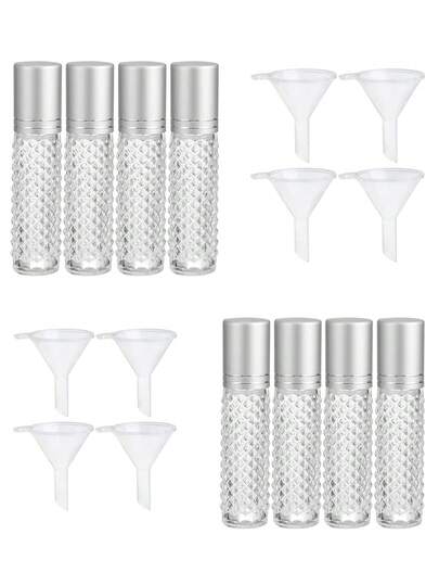 4 piezas/2 piezas Tubo de rodillo de vidrio con embudo pequeño, botella de aceite esencial recargable redonda, para viajes y salidas, accesorios de cuidado personal